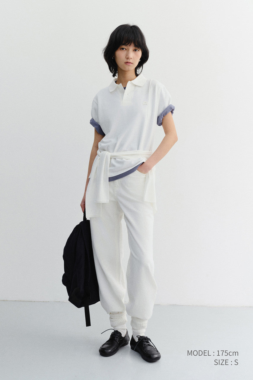 Dunst Unisex Leather Logo Polo Shirt Off White