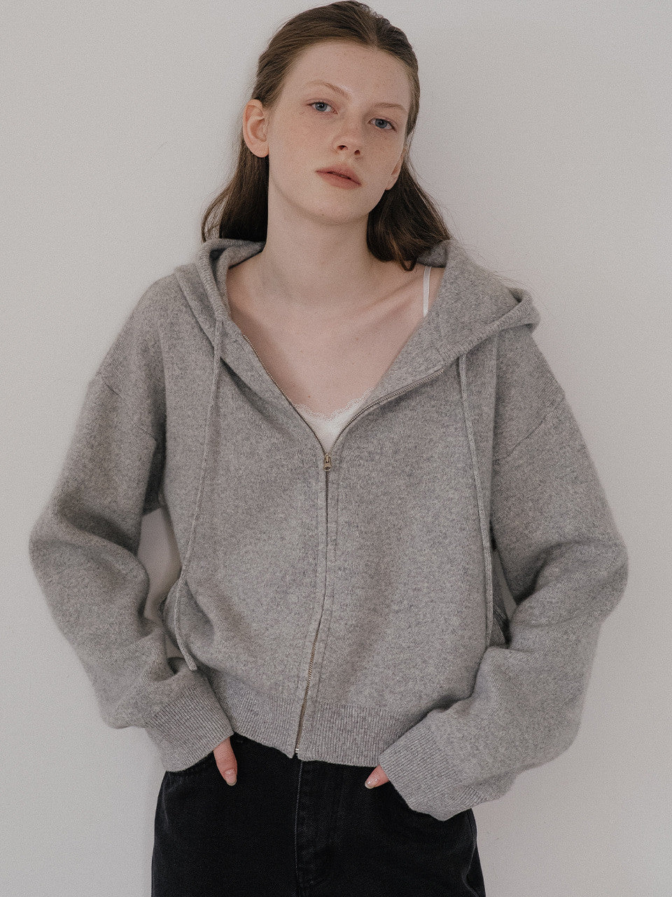 Tillidie Merino wool double knit zip-up Gray