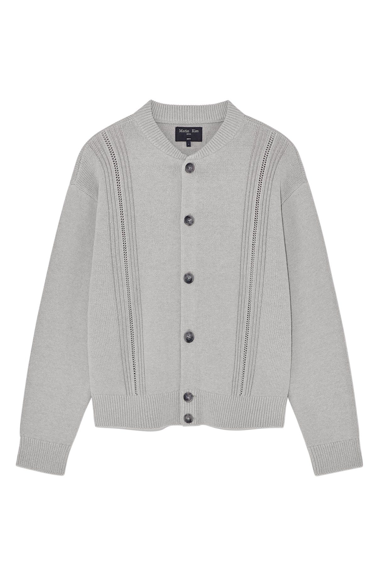 Matinkim Punching Line Point Round Neck Cardigan For Men IN Grey