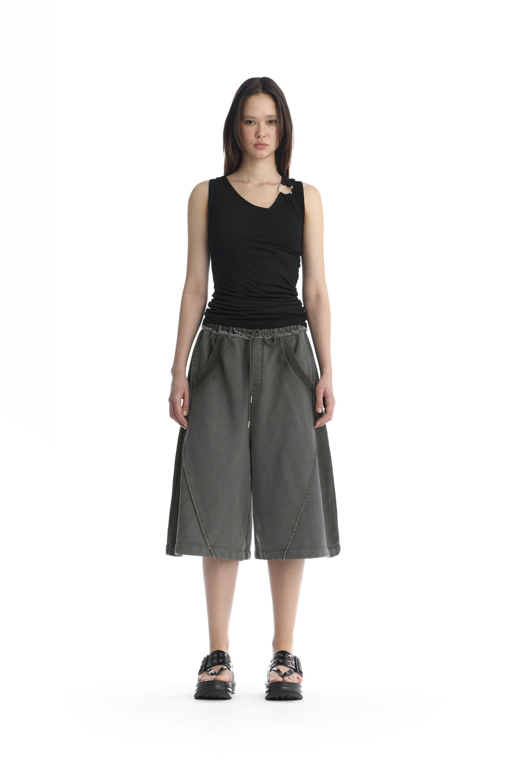 Treemingbird Double Layered Ring Sleeveless Top Black