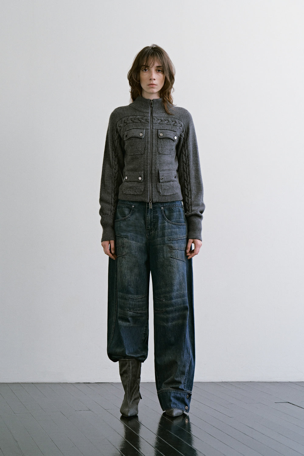 Treemingbird 4-Pocket Knit Zip-up Gray