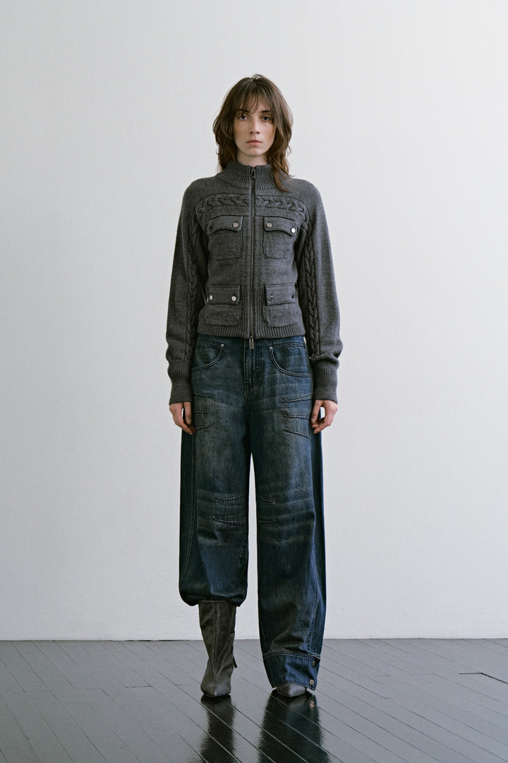 Treemingbird 4-Pocket Knit Zip-up Gray