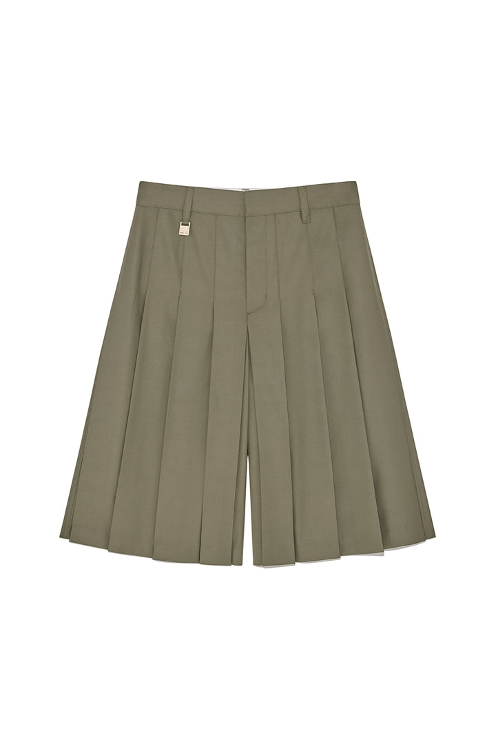 Matinkim Bermuda Pleats Skirt Pants IN Khaki