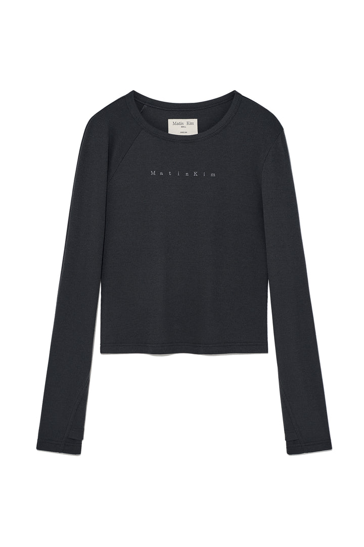 Matinkim Finger Hole Logo Printing Top IN Charcoal