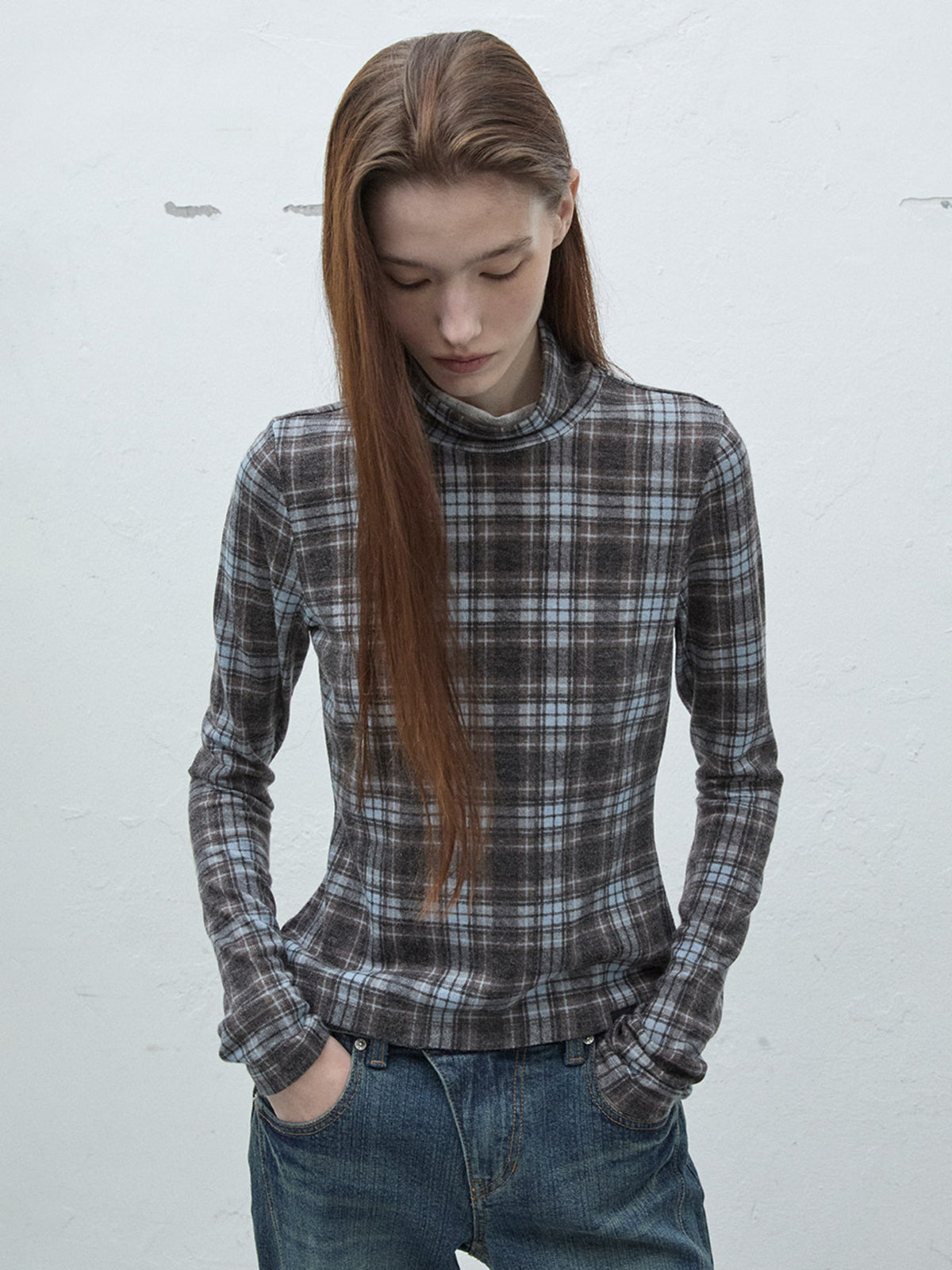 Raive Check Turtle-neck Top