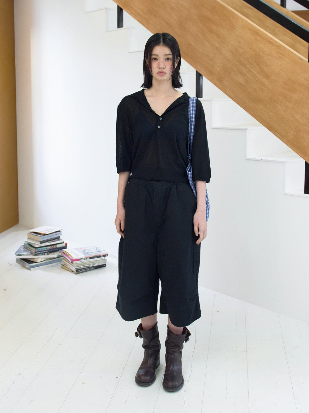 Low Classic Sheer Linen Blended Polo Sweater Black
