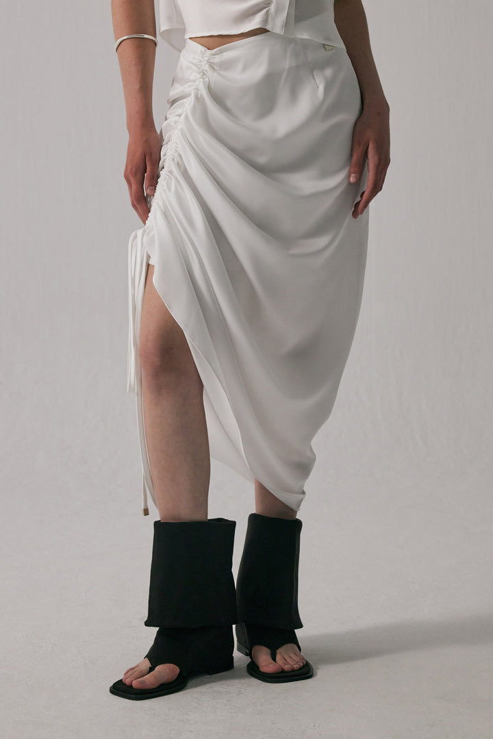 Treemingbird Shirring Strap Long Skirt White