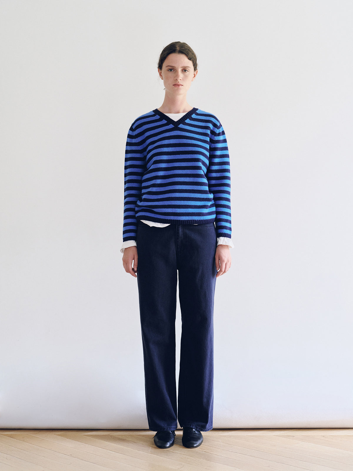 Nothing Written Molly V-Neck Pullover (Ocean Stripe)