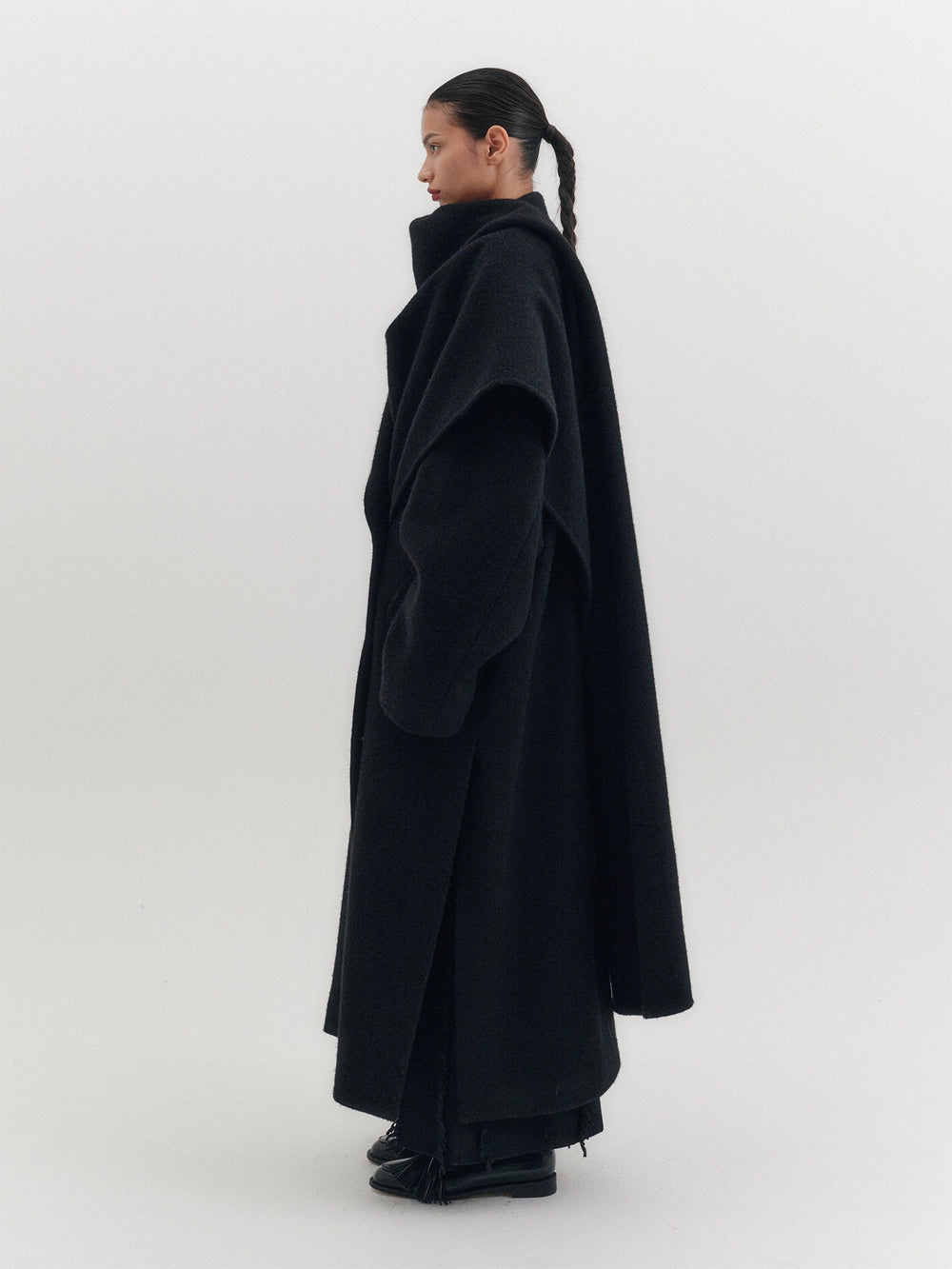 EENK Muffler Double Long Coat - Black