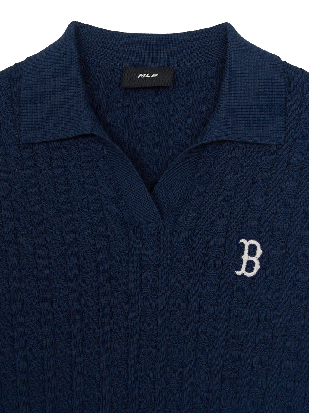 MLB Korea Women's Varsity Cable Open Collar Short Sleeve Knit Pullover