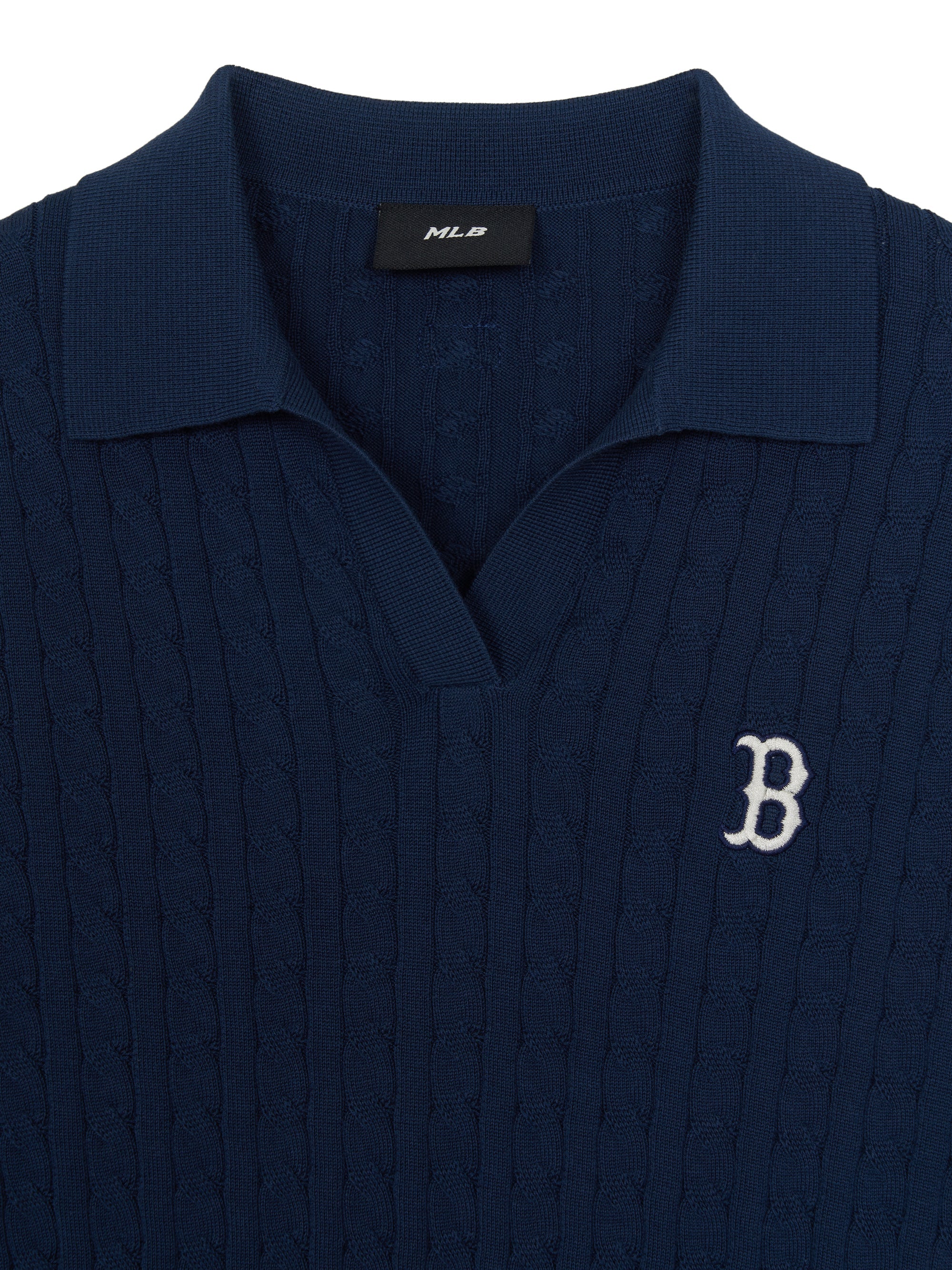 MLB Korea Women's Varsity Cable Open Collar Short Sleeve Knit Pullover