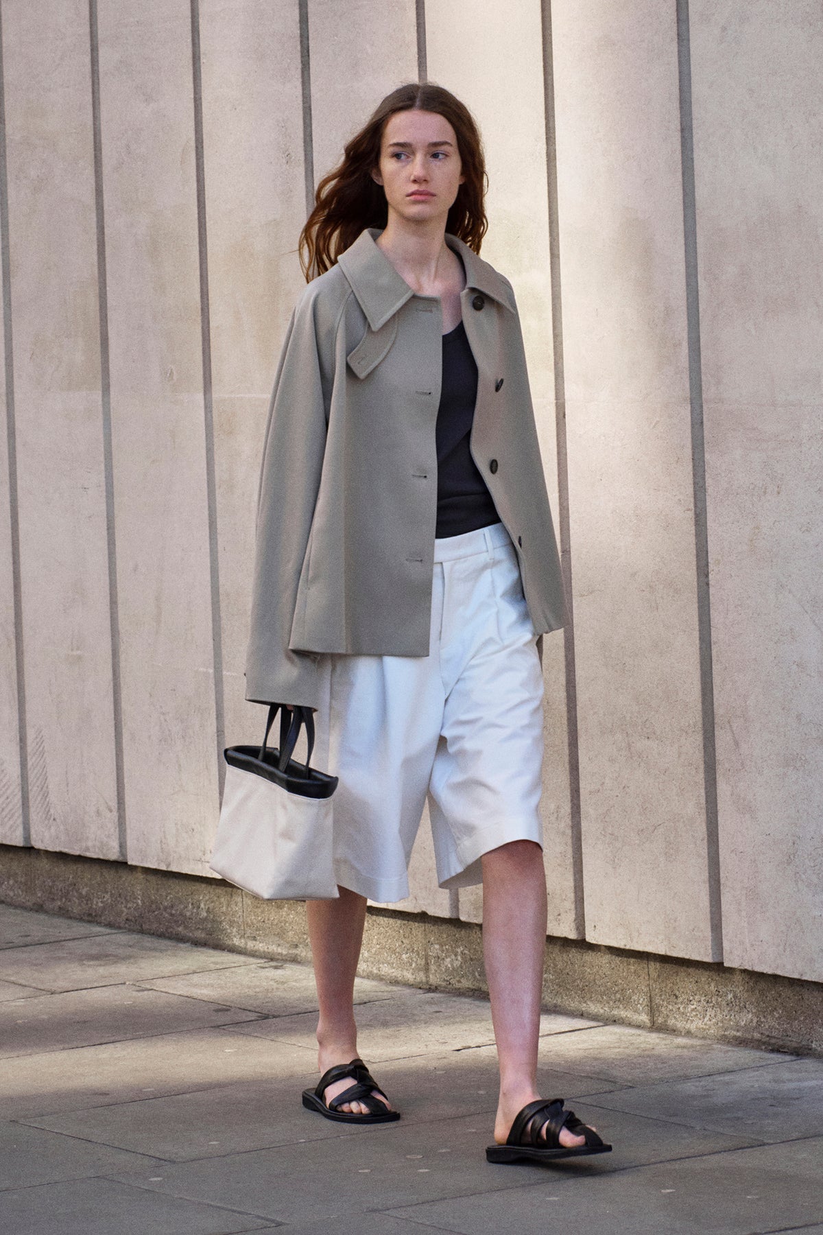Facade Pattern Oversized Cotton Half Coat olive beige