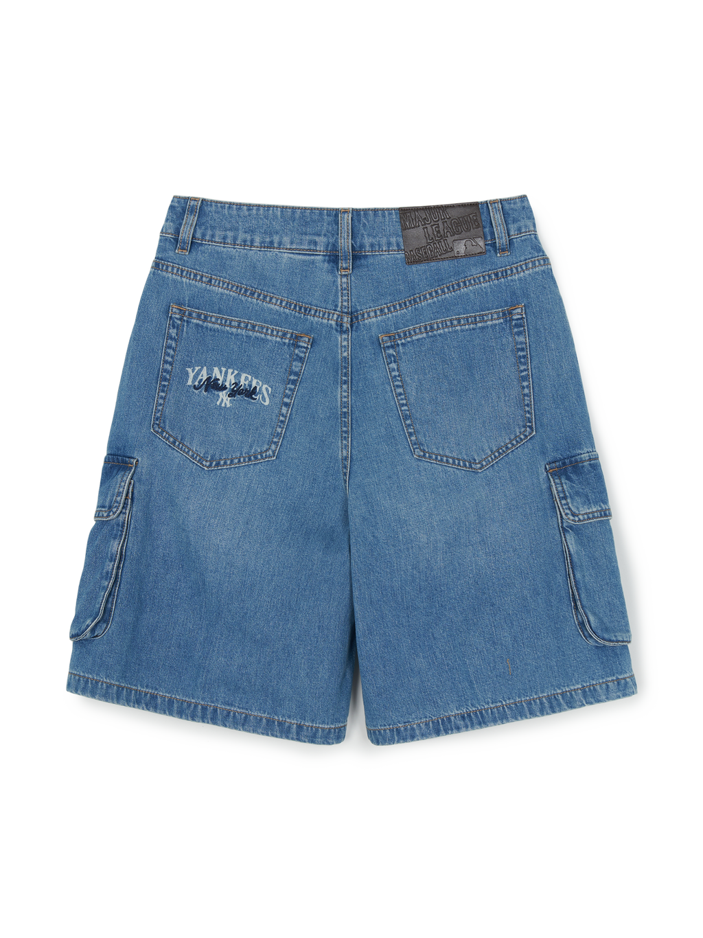 MLB Korea Women's Varsity Vintage Slub Cargo 9in Denim Shorts