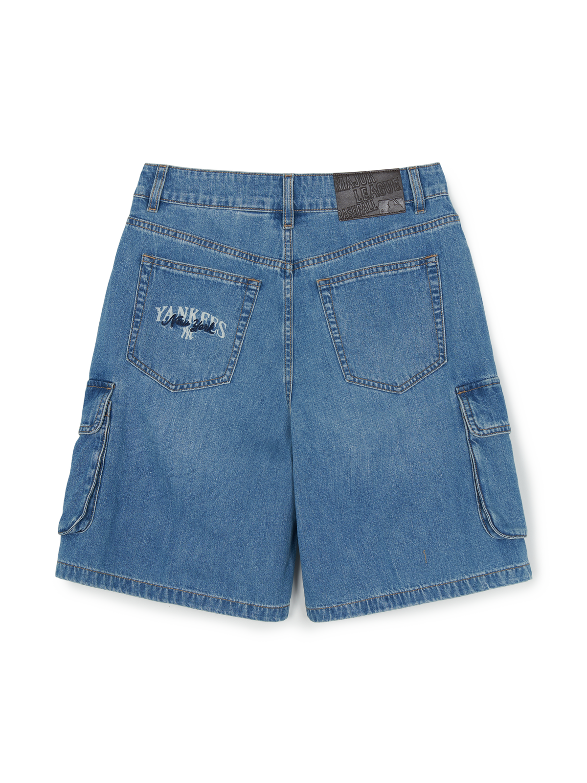 MLB Korea Women's Varsity Vintage Slub Cargo 9in Denim Shorts