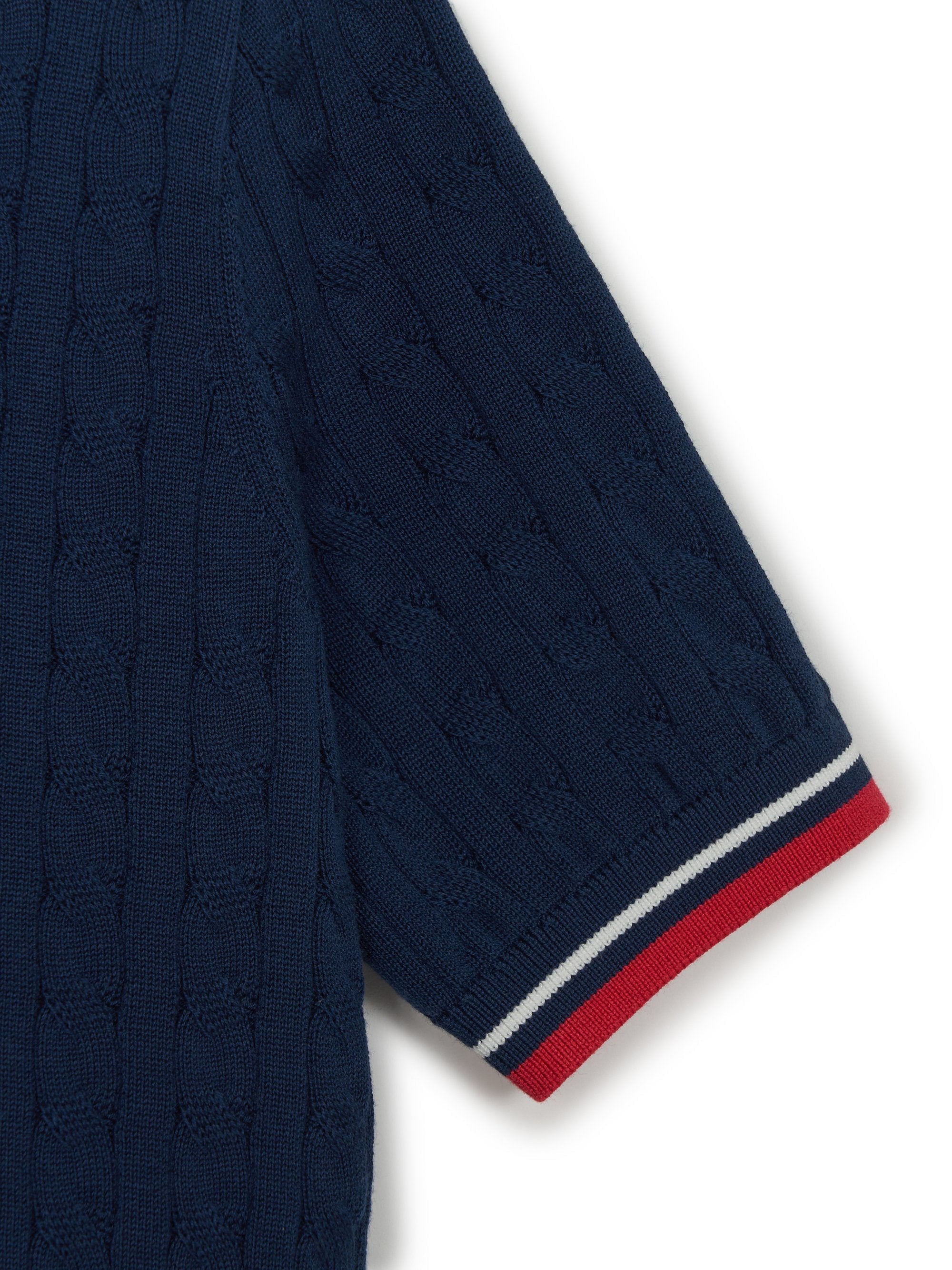 MLB Korea Women's Varsity Cable Open Collar Short Sleeve Knit Pullover