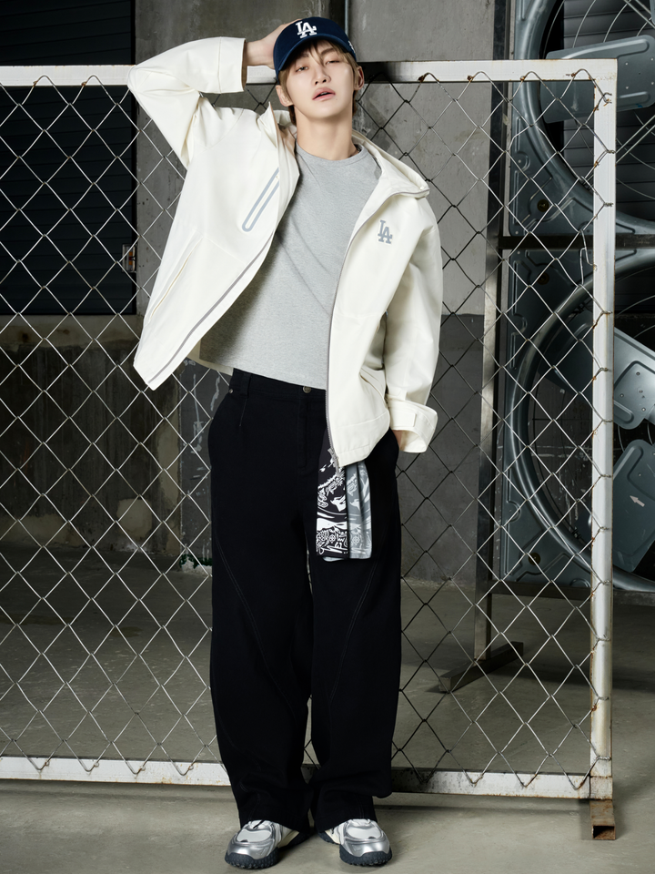 Mlb Peach Twill Cotton Incision Curve Wide Pants