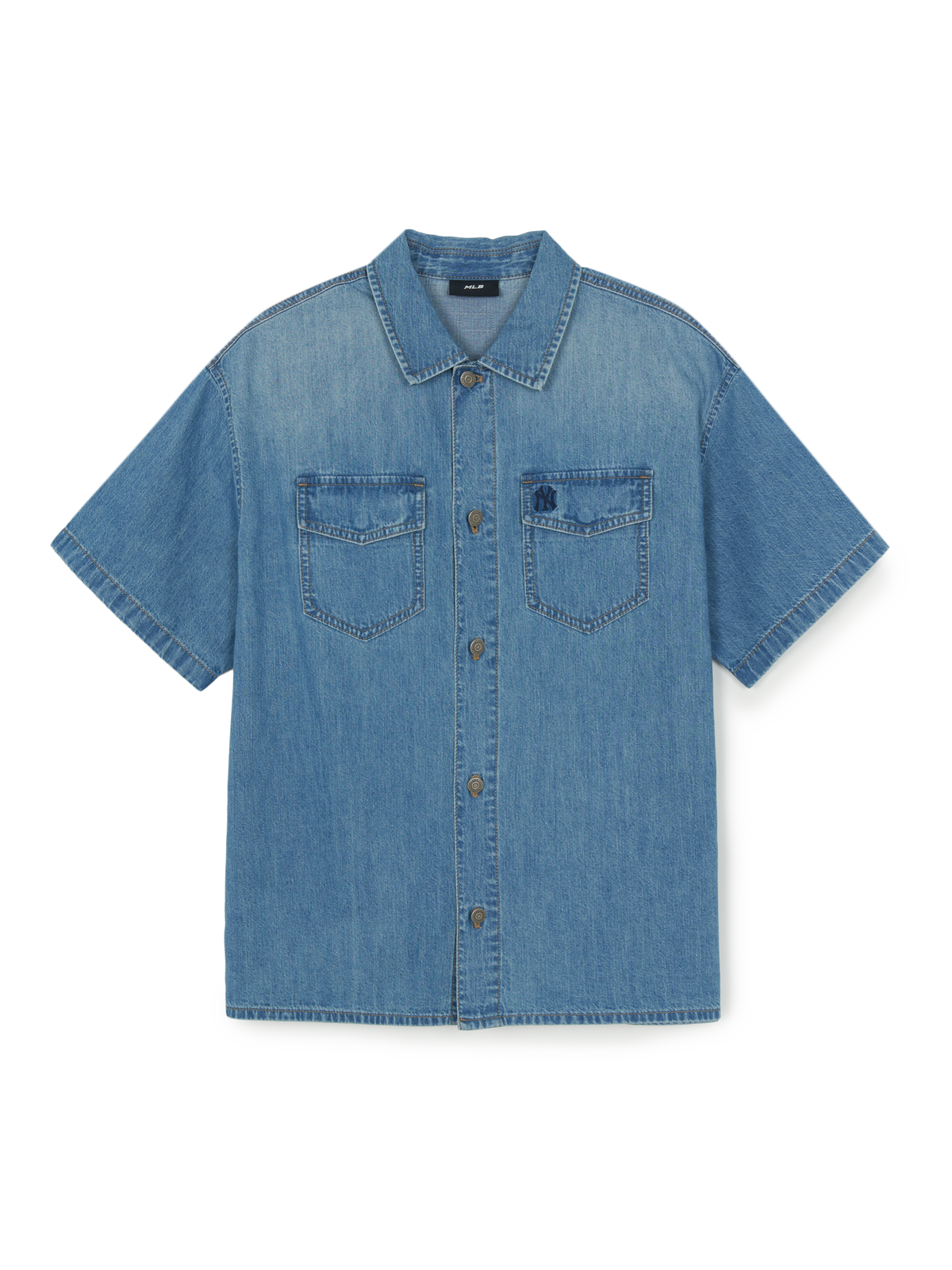 Mlb Varsity Vintage Slub Short Sleeve Denim Work Shirt