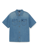 MLB Korea Varsity Vintage Slub Short Sleeve Denim Work Shirt
