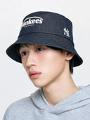 MLB Korea Vintage Denim Curve Logo Bucket Hat