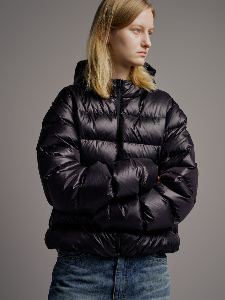 Facade Pattern Airy Goose Down Jacket black