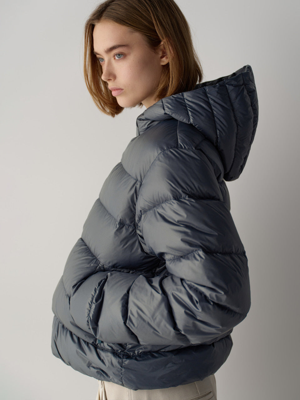 Facade Pattern Airy Goose Down Jacket blue grey