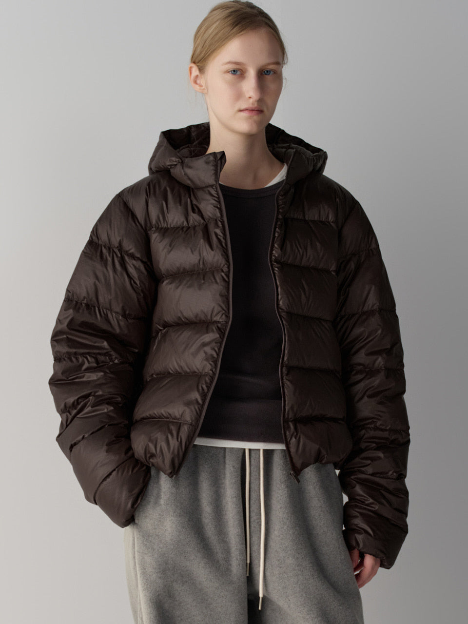 Facade Pattern Airy Goose Down Jacket brown