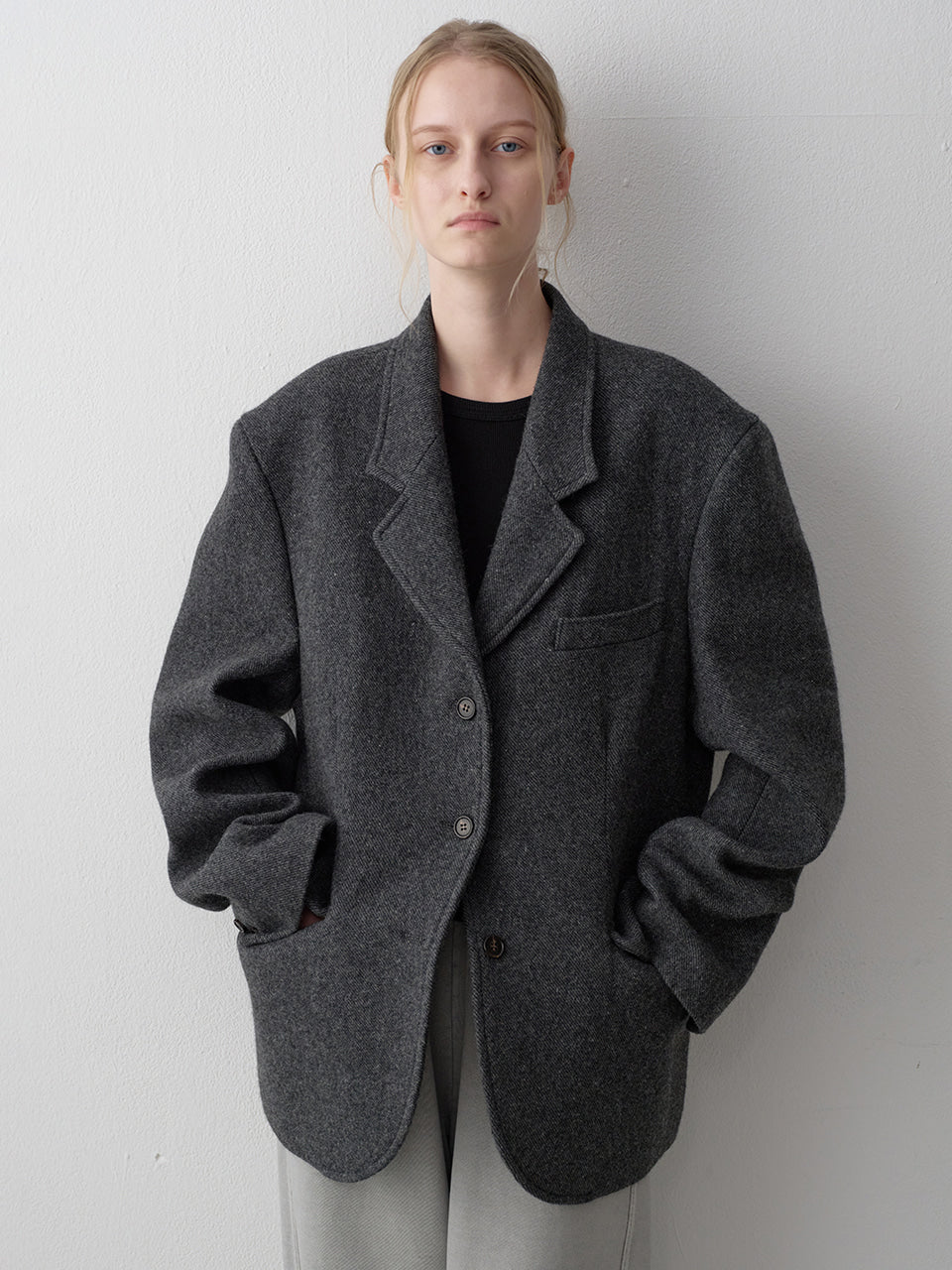 Facade Pattern Alpaca 3-Button Jacket charcoal