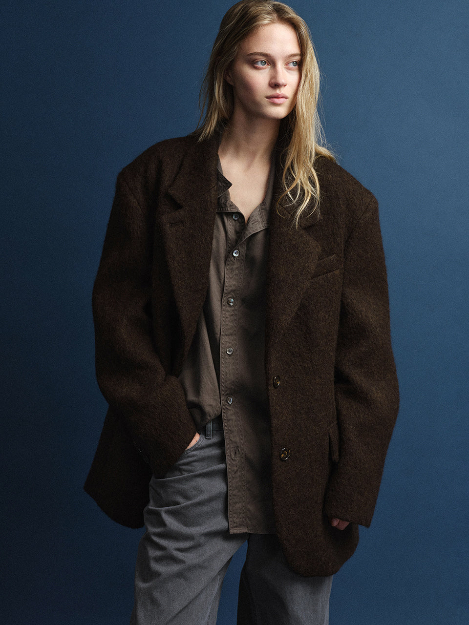 Facade Pattern Alpaca Blazer Coat brown