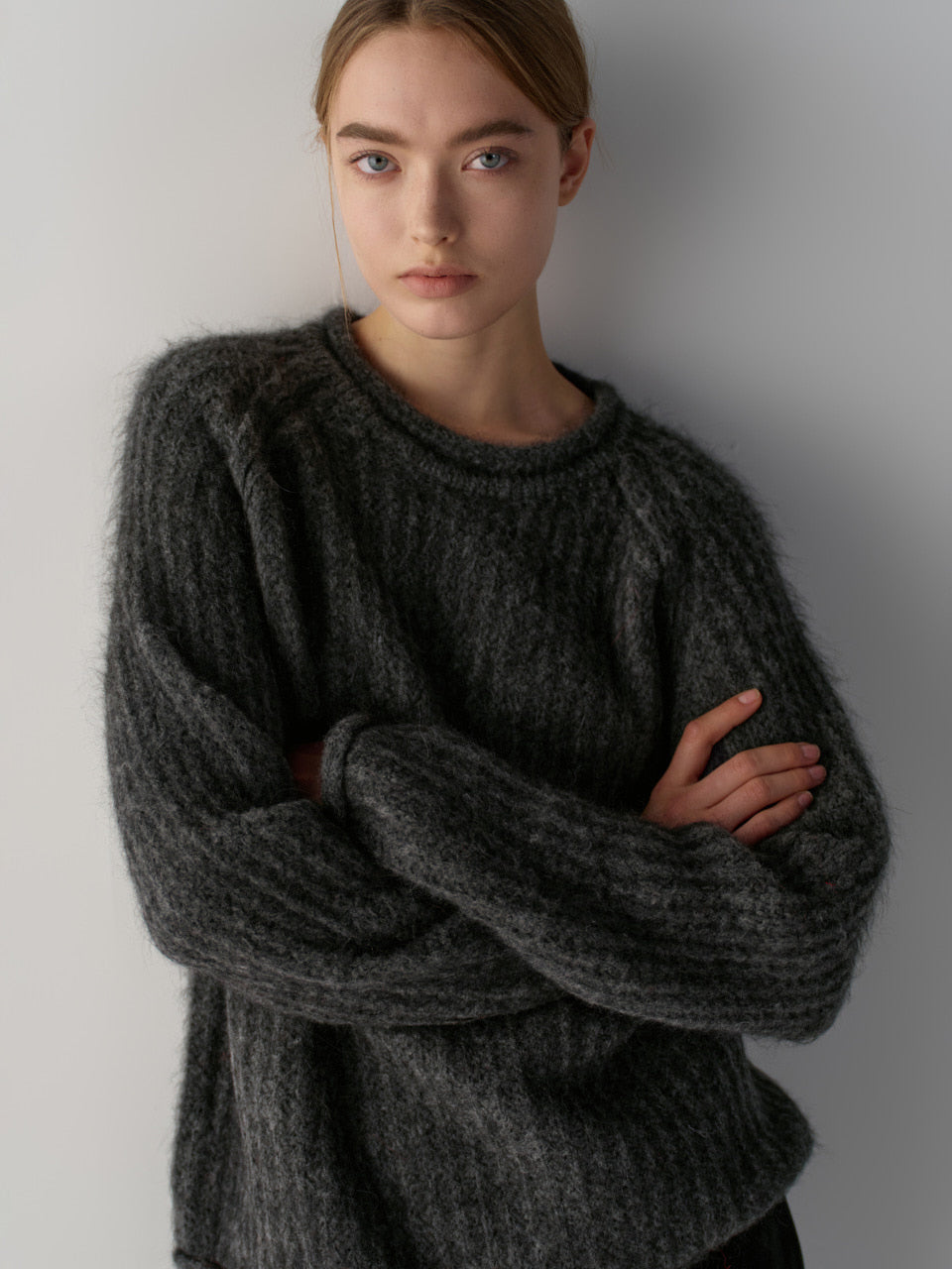 Facade Pattern Alpaca Boat Neck Knitwear charcoal