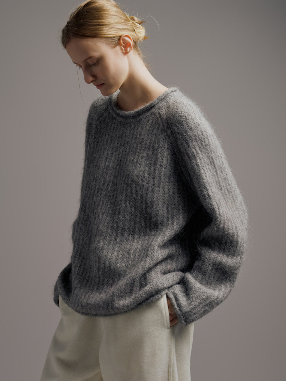 Facade Pattern Alpaca Boat Neck Knitwear grey