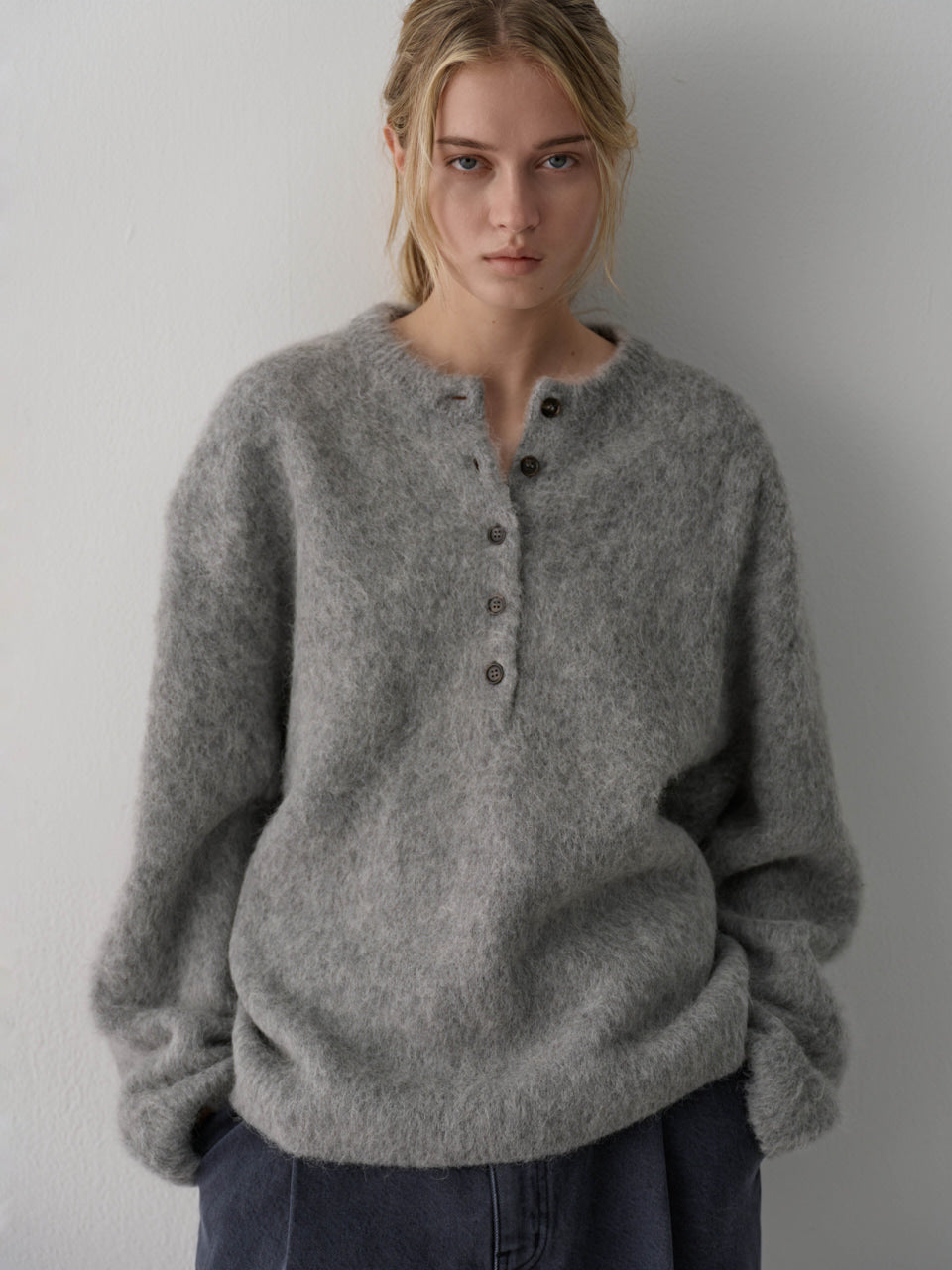 Facade Pattern Alpaca Henley Neck Knitwear grey