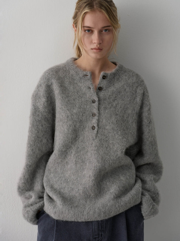 Facade Pattern Alpaca Henley Neck Knitwear grey