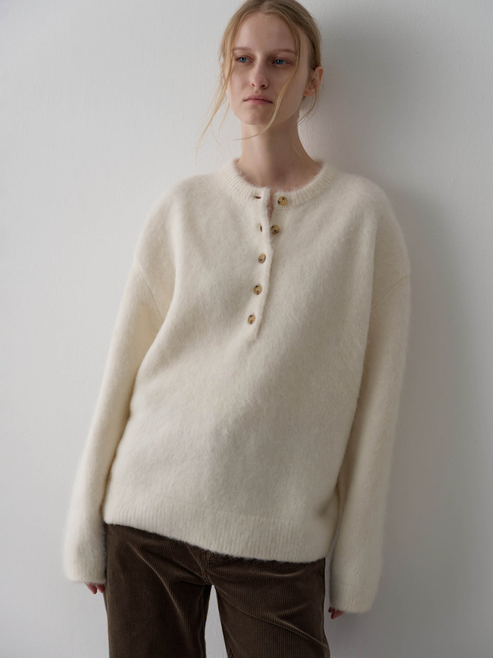 Facade Pattern Alpaca Henley Neck Knitwear ivory