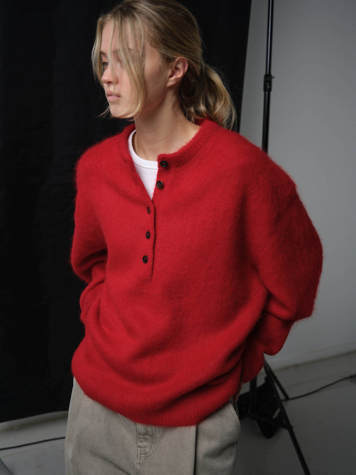 Facade Pattern Alpaca Henley Neck Knitwear red