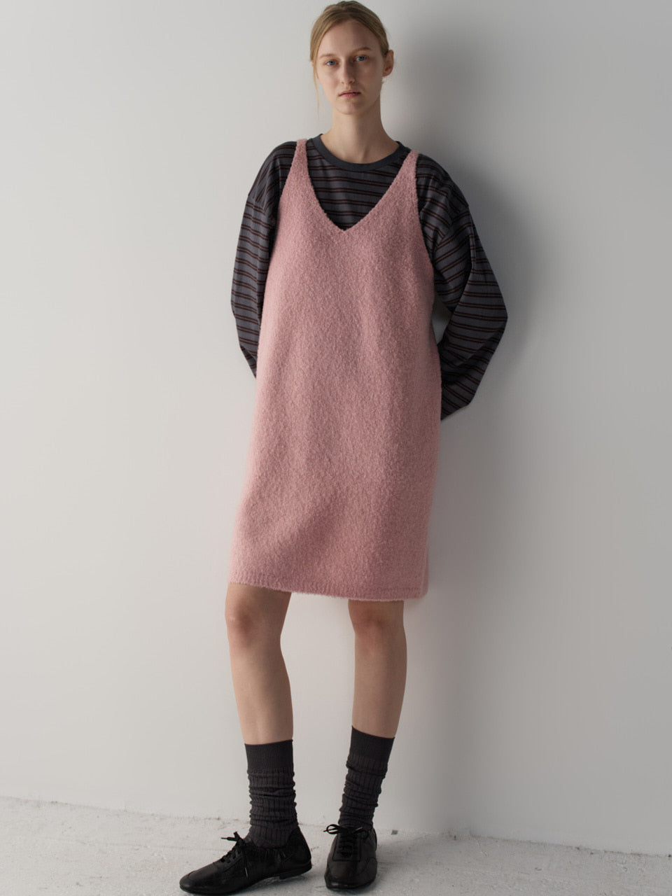 Facade Pattern Alpaca Sleeveless Mini Dress pink