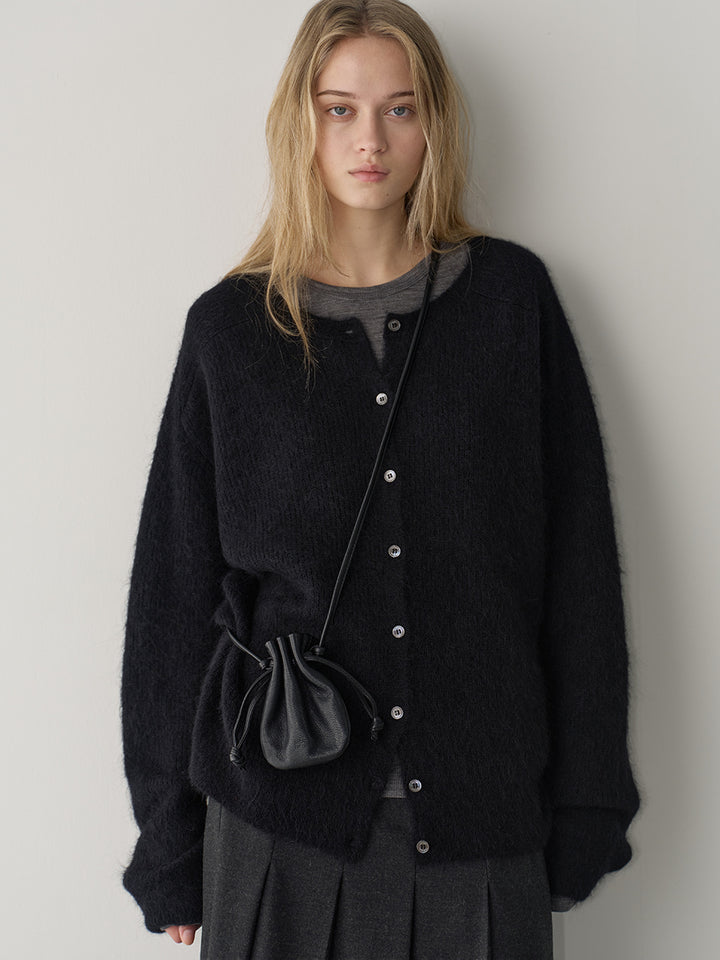 Facade Pattern Alpaca Two-Way Cardigan black