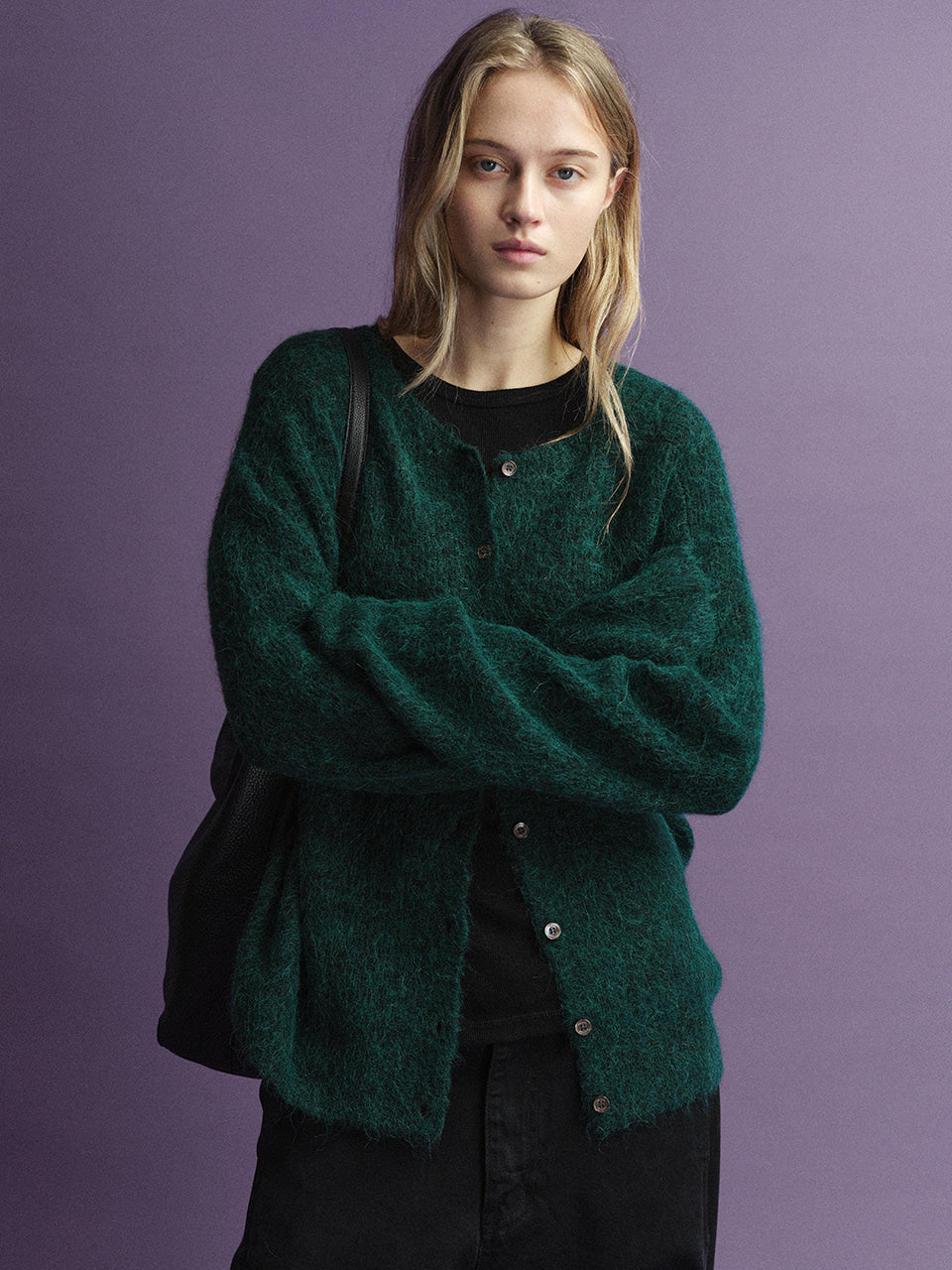 Facade Pattern Alpaca Two-Way Cardigan deep green