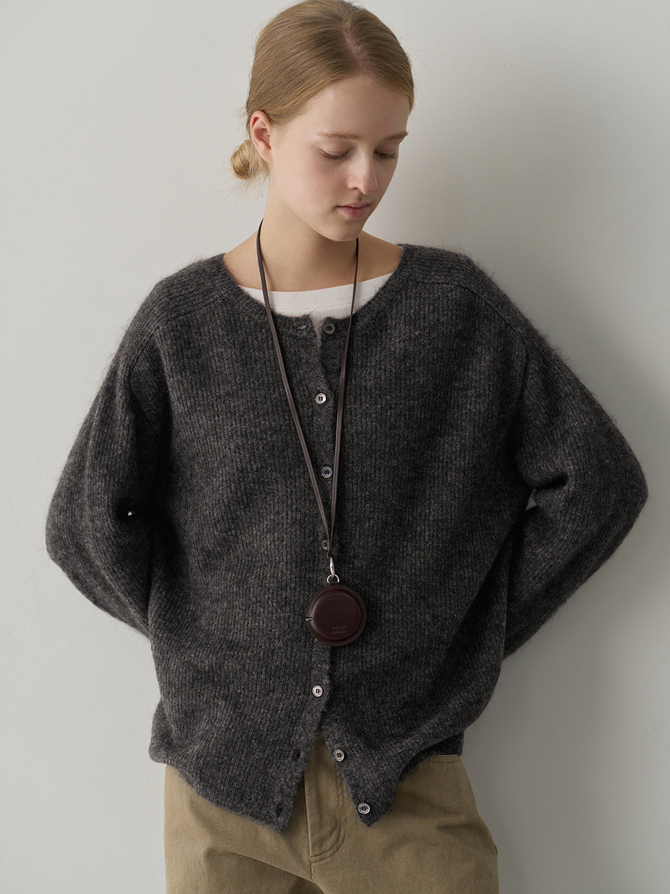 Facade Pattern Alpaca Two-Way Cardigan melange charcoal