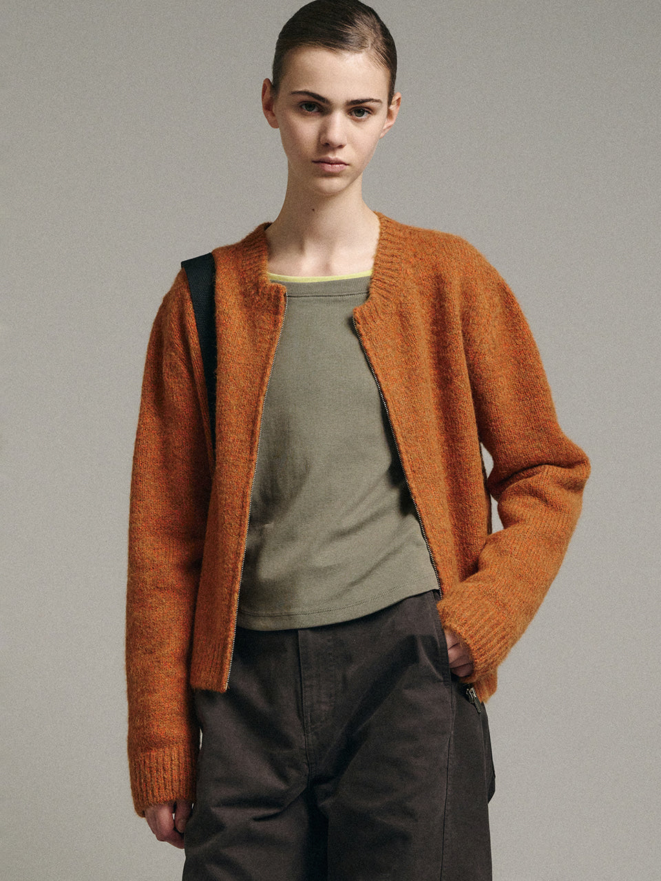 Facade Pattern Alpaca Zip-Up Cardigan dusty orange