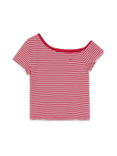 Mlb Women's Varsity Stripe Off Shoulder Slim Semi Crop T-Shirts