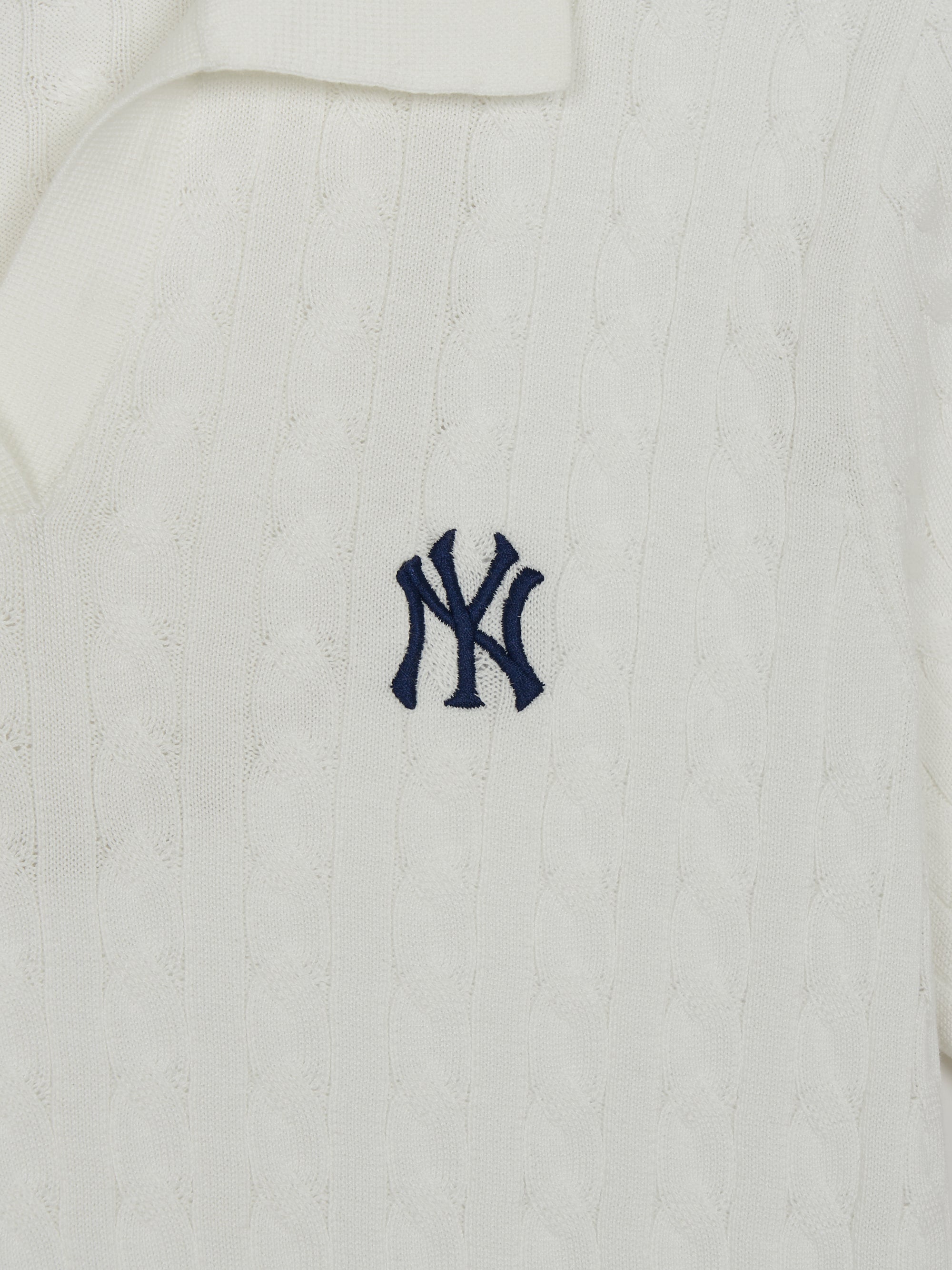 MLB Korea Women's Varsity Cable Open Collar Short Sleeve Knit Pullover
