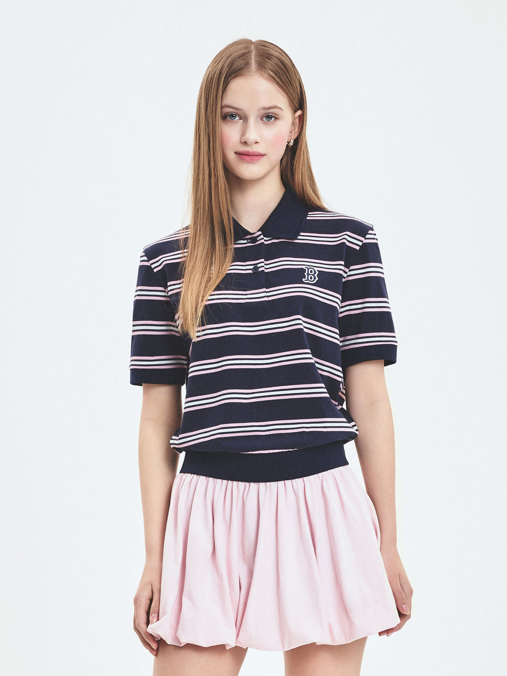 MLB Korea Women's Varsity Stripe Crop Polo T-shirt