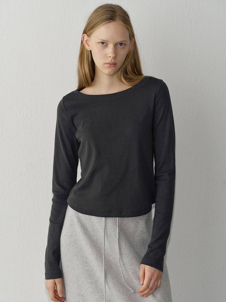 Facade Pattern Boat Neck Slim T-shirt