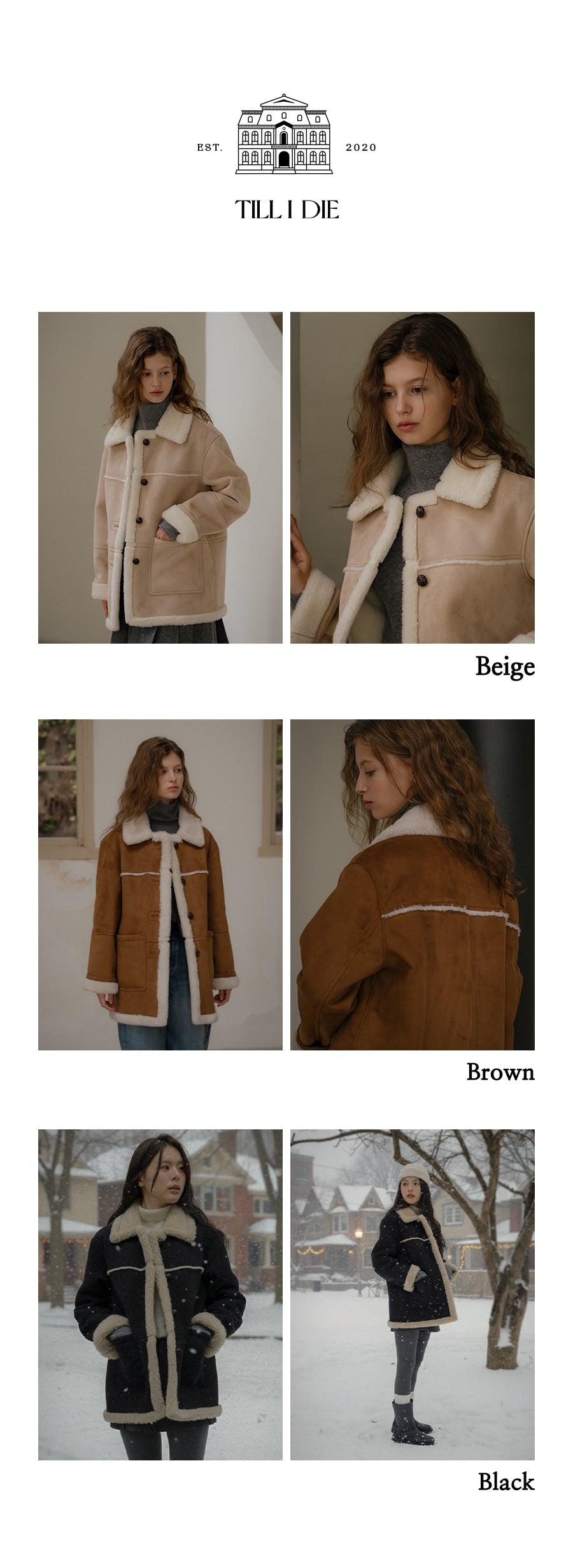 Tillidie Wool shearing collar suede mustang coat