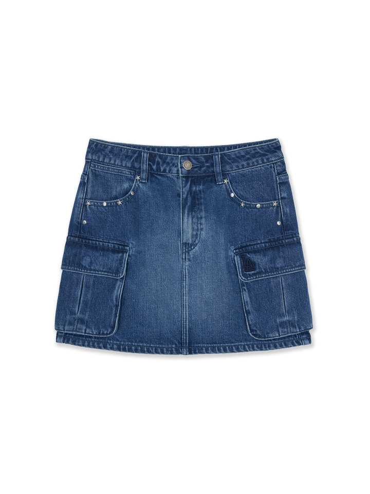Mlb Women's Basic Small Logo Stud Denim Skirt LA Dodgers