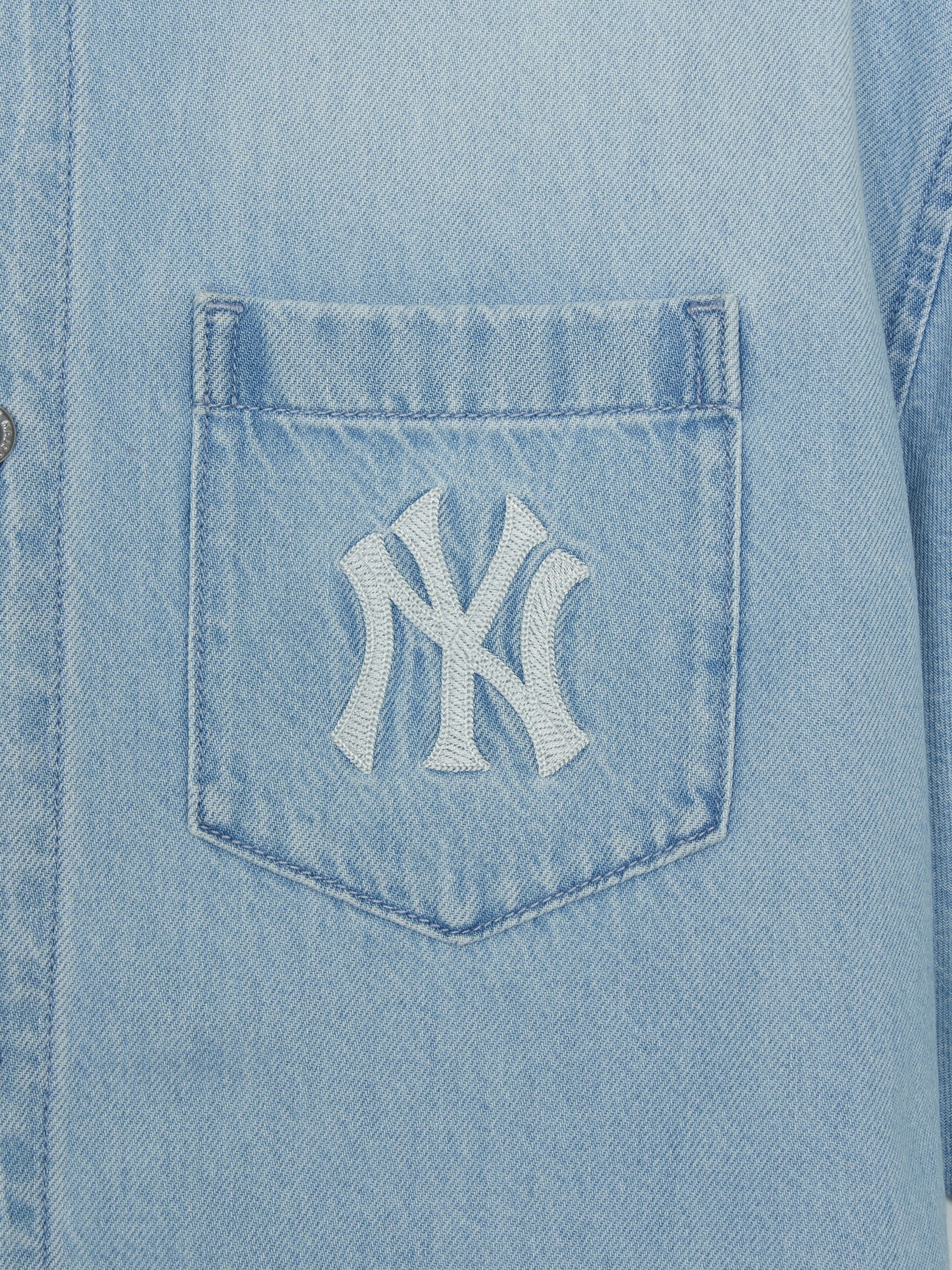 MLB Korea Basic Small Logo Summer Tencel Short Sleeve Denim Shirt