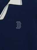 MLB Korea Varsity Tuck Texture Open Collar Short Sleeve Knit Pullover