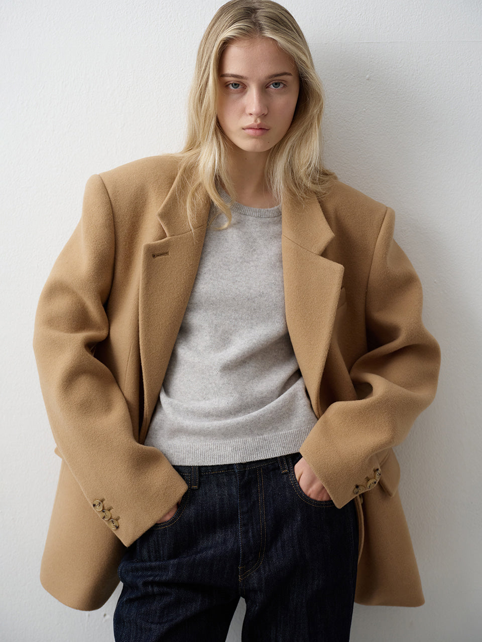 Facade Pattern Cashmere Blazer Coat camel