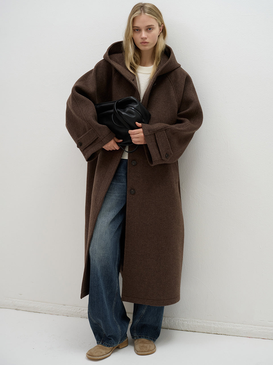 Facade Pattern Cashmere Hooded Coat melange brown