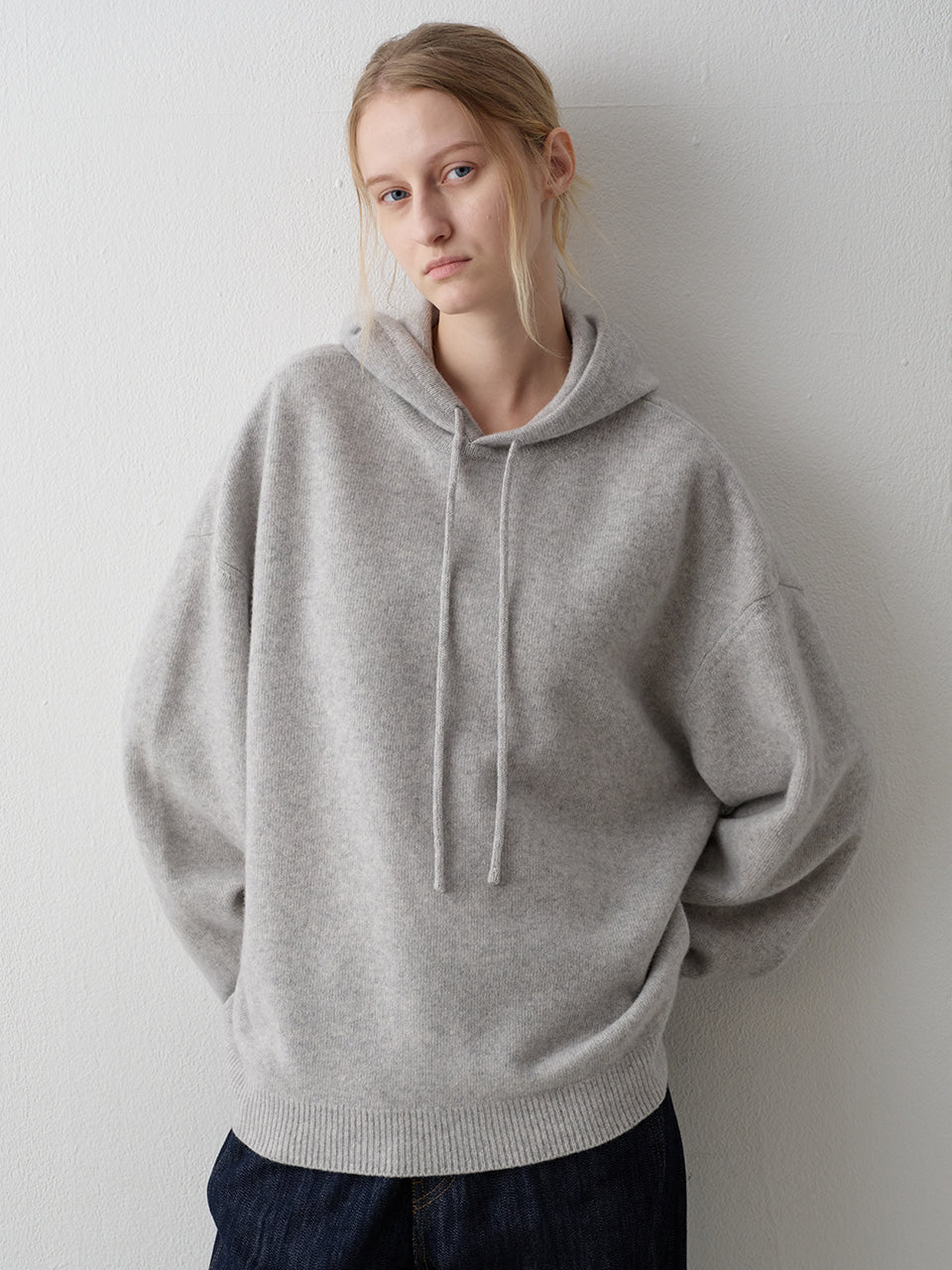 Facade Pattern Cashmere Hooded Pullover light grey